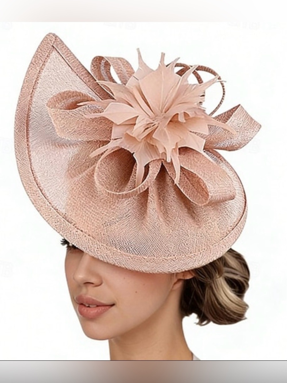 FASCINATOR teardrop hat blush pink floral feather elegant size OSFA